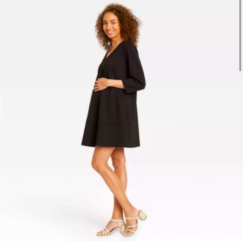 The Nines by HATCH 3/4 Sleeve Fit & Flare Ponte Maternity Dress Large